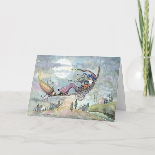 モーリーハリスンによるハロウィンの魔法使い猫カード カード (正面)