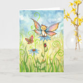 モーリーハリスンによる虎猫の妖精の挨拶状 カード (黄色い花)