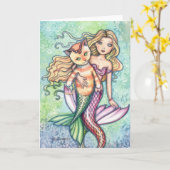 モーリーハリスンによる虎猫猫の人魚のおもしろいカード カード (黄色い花)