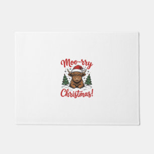モーリー・クリスマス・ハイランド・カウ・ヴィンテージTシャツデザイン ドアマット