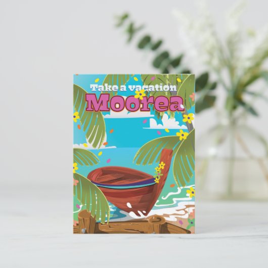 モーレフランスのポリネシアホリデー旅行ポスター ポストカード (スタンド正面)