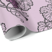 モーヴとブラックのヴィンテージブドウのパターン ラッピングペーパー (ロールコーナー)