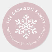 モーヴウィンタースノーフレークラウンド差出人住所ラベル ラウンドシール (正面)