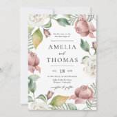 モーヴェピンクアンドホワイトローズフローラ結婚リース 招待状 (正面)