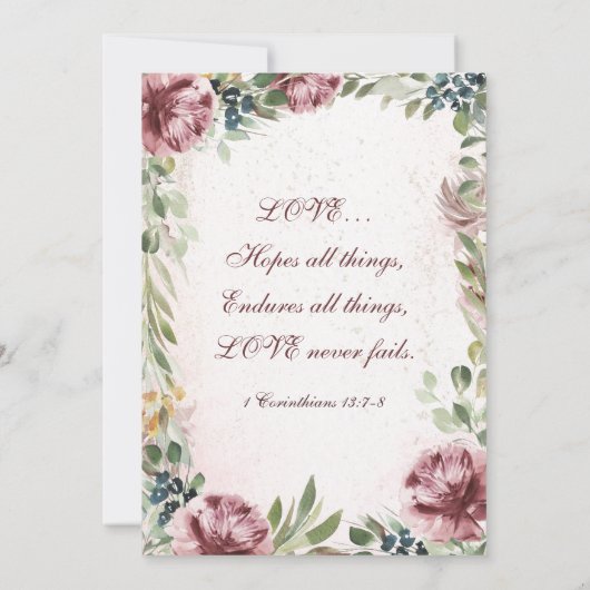 モーヴエレガントピンク牡丹フローラクリスチャン結婚ズ 招待状 (裏面)