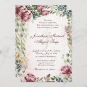 モーヴエレガントピンク牡丹フローラクリスチャン結婚ズ 招待状 (正面/裏面)