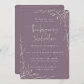 モーヴエレガントリーフモダンモチーフ感謝祭 招待状 (正面/裏面)