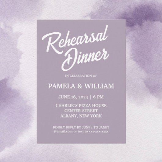 モーヴシンプルスタイル結婚のリハーサルディナー 招待状