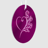 モーヴスタイル化ハートとバラ、エンボス効果 オーナメント (正面)