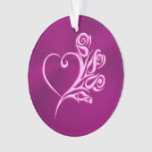 モーヴスタイル化ハートとバラ、エンボス効果 オーナメント (正面)