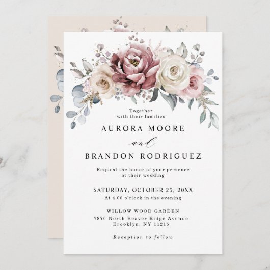 モーヴダスティバラカーキフローラ結婚式招待状 招待状 (正面/裏面)