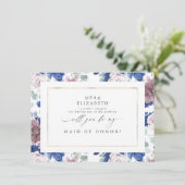 モーヴネイビーブルーフローラブライデスメイドメイド・オブ・オーナー（花嫁付き添い人） 招待状 (スタンド正面)