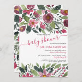 モーヴピンクの森の水の色のフローラ赤ちゃんシャワー 招待状 (正面/裏面)