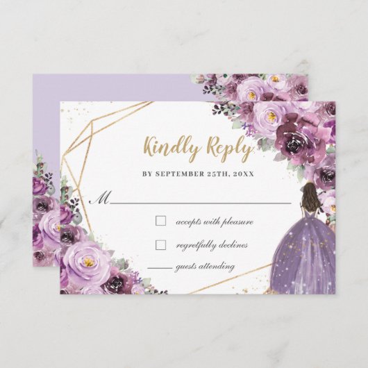 モーヴプラムパープルフローラキンセニェラプリンセス 出欠カード (正面/裏面)