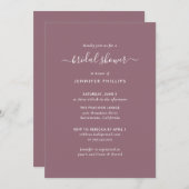 モーヴミニモダンマリスト脚本ブライダルシャワー 招待状 (正面/裏面)