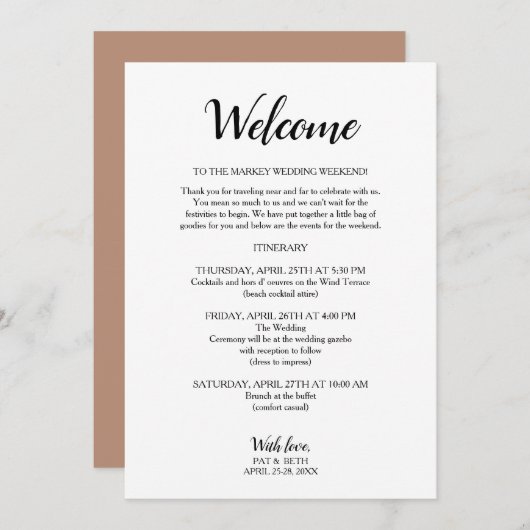 モーヴモダンの結婚週末の日程招待状 招待状 (正面/裏面)