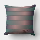 モーヴモダンエレガントとティール(緑がかった色)モノグラムストライプ クッション (正面)