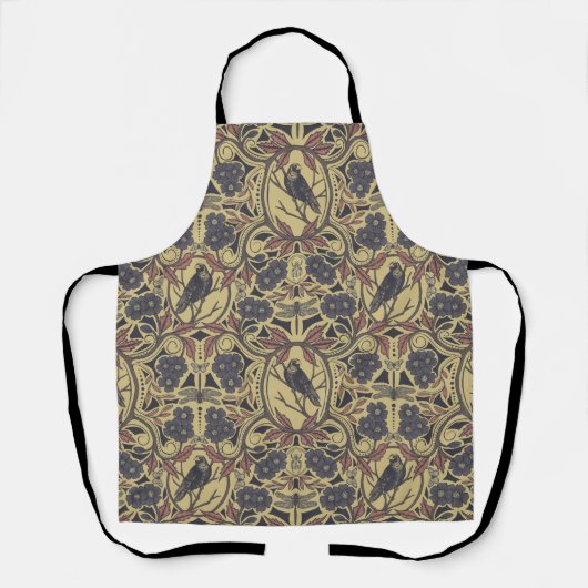 モーヴ、タン&グレークロウ&ドラゴンフライフローラ エプロン (正面)