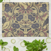 モーヴ、タン&グレークロウ&ドラゴンフライフローラ キッチンタオル (折り畳み)