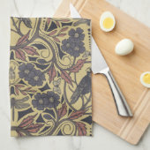 モーヴ、タン&グレークロウ&ドラゴンフライフローラ キッチンタオル (四つ折り)
