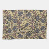 モーヴ、タン&グレークロウ&ドラゴンフライフローラ キッチンタオル (横)