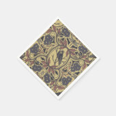 モーヴ、タン&グレークロウ&ドラゴンフライフローラ スタンダードカクテルナプキン (角)