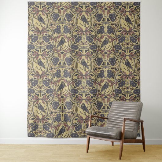 モーヴ、タン&グレークロウ&ドラゴンフライフローラ タペストリー (インサイチュ)