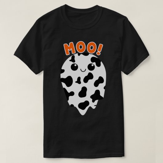 モー幽霊おもしろい牛プリント幽霊かわいい牛パターンH Tシャツ (デザイン正面)