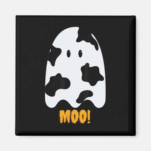 モー!キュートおもしろい牛プリント幽霊ハロウィンティー マグネット (正面)