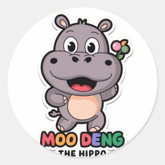 モーDeng Cute Cartoon Hippo ラウンドシール (正面)