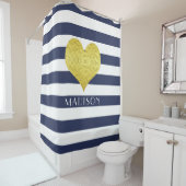 モder Navy Blueのパタストライプーン シャワーカーテン (インサイチュ)