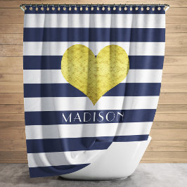 モder Navy Blueのパタストライプーン シャワーカーテン