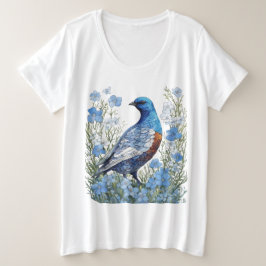 ヤイロチョウライチョウとワスレナグサ プラスサイズTシャツ