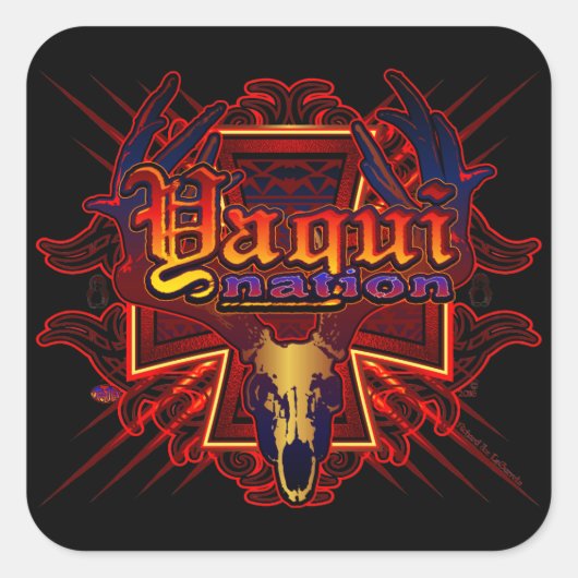 ヤキニネイションディアスカルデザインステッカーアート スクエアシール (正面)