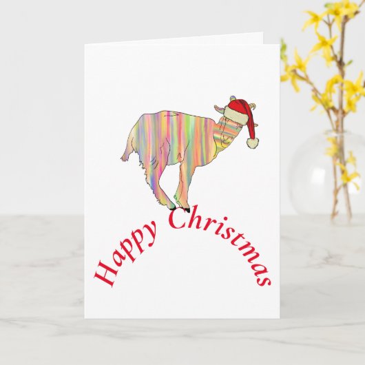ヤギおもしろいハッピークリスマス カード (黄色い花)
