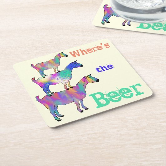 ヤギおもしろいビールことわざ スクエアペーパーコースター (アングル)