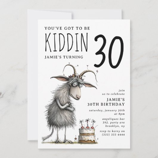 ヤギおもしろい大人お洒落誕生日 招待状 (正面)