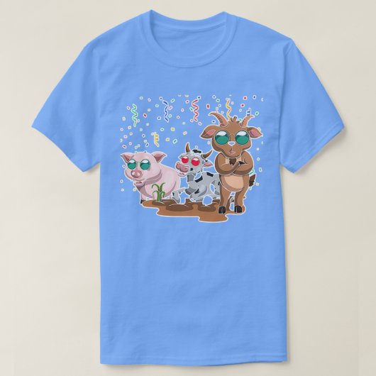 ヤギおもしろい豚クールサングラスカウズ Tシャツ (デザイン正面)
