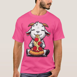 ヤギおもしろい食べのピザのグラフィック男の子の女の子K Tシャツ