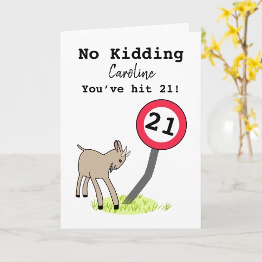 ヤギおもしろい21歳の誕生日カード カード (黄色い花)