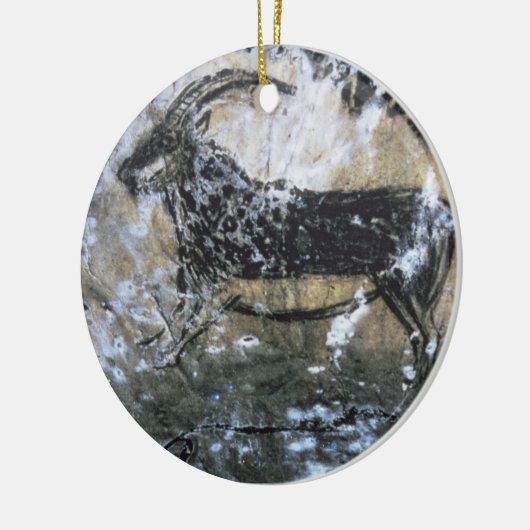 ヤギかセーム皮の黒い部屋の石の絵画、 セラミックオーナメント (左)