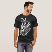 ヤギがチューバを演奏 音楽 動物 Tシャツ (正面フル)