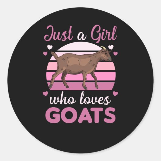 ヤギが大好きな女の子かわいい動物ヤギ ラウンドシール (正面)