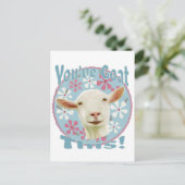 ヤギが来た!ヤギのピンクとブルー ポストカード (スタンド正面)