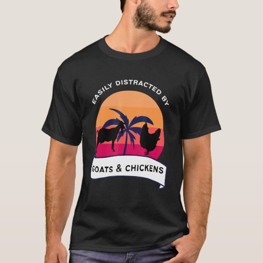 ヤギとニワトリに気を取られる Tシャツ (正面)