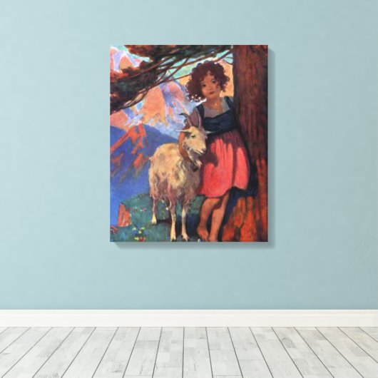 ヤギと牧草地でハイディ キャンバスプリント (インサイチュ (ウッドフロア))