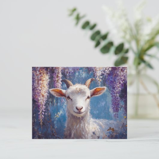 ヤギと紫の藤の花 ポストカード (スタンド正面)