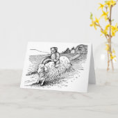 ヤギに乗ったテディベア カード (黄色い花)