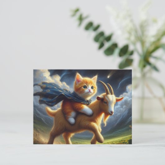 ヤギに乗って愛らしいジンジャーキッチン ポストカード (スタンド正面)