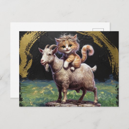 ヤギに乗って愛らしいジンジャーキッチン ポストカード (正面/裏面)
